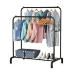 Подвійна стійка вішалка для одягу Double floor Hanger з полицею для взуття (6)